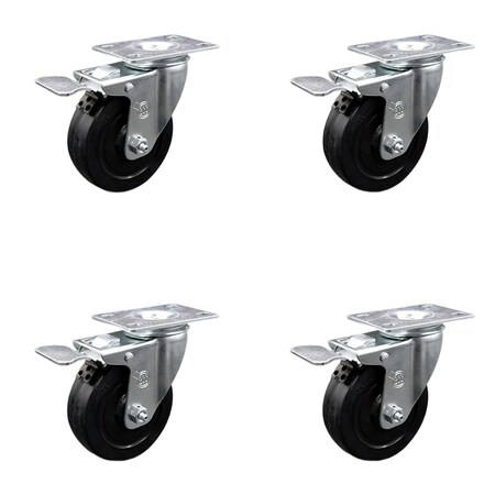 Service Caster 4 Inch SS Soft Rubber Wheel Swivel Top Plate Caster Set Total Lock Brake SCC SCC-SSTTL20S414-SRS-4